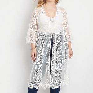 Maurices‎ White Lace Duster Kimono Size 2 (20-22) Sheer Plus Size